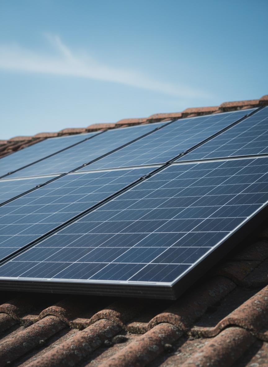 Solar panels on rooftop with low maintenance requirements