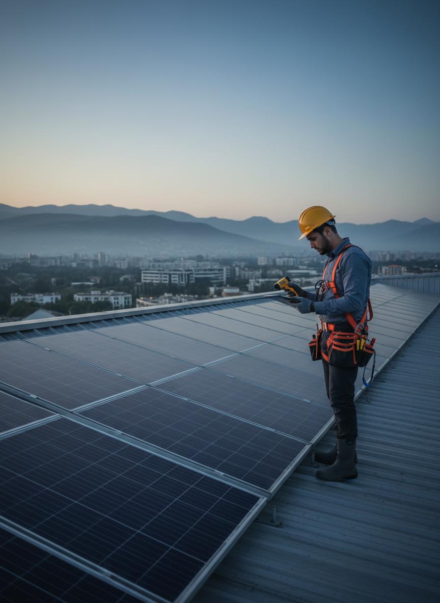 Solar technician providing warranty service